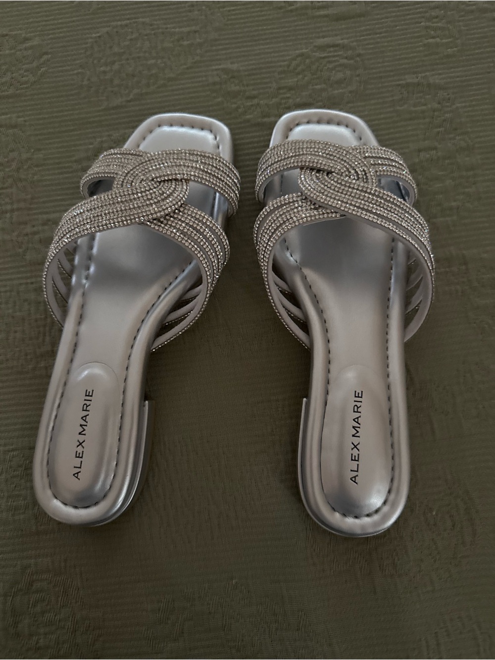 Alex Marie Silver Rhinestone Knot Slide Sandals